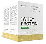 Vilgain Grass-Fed Whey Protein Vanille 10x30g, Eiweißpulver Konzentrat aus Weidemilch, Gesüßt mit Stevia, Ohne Zuckerzusatz, Ultrafiltriertes Protein Pulver für Shakes, 300 g