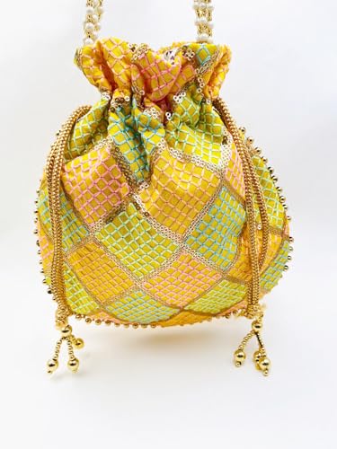 Image of BYRA Women Multi Color Thread Silk Potli Bag for Gift Purpose