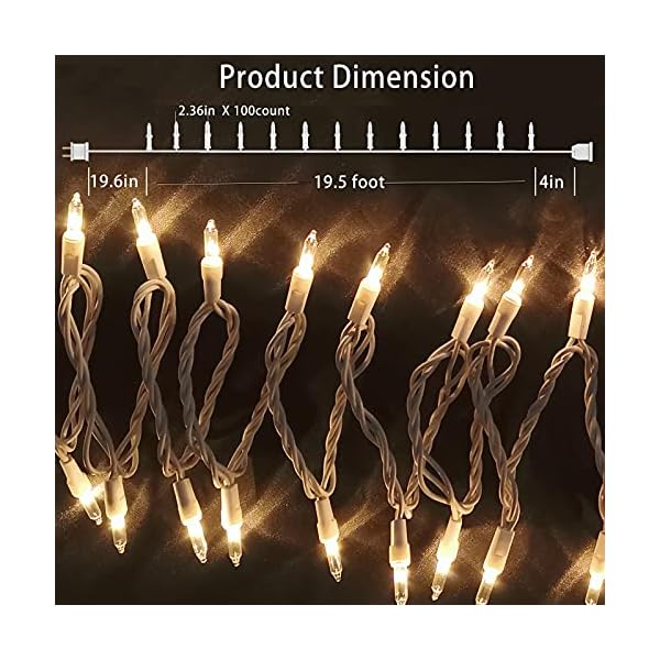 Christmas lights 100 count mini clear lights 21ft white wire christmas tree string lights set for outdoor indoor christmas decorations wedding decorations valentines day decor,ul certified (21feet) - image 3