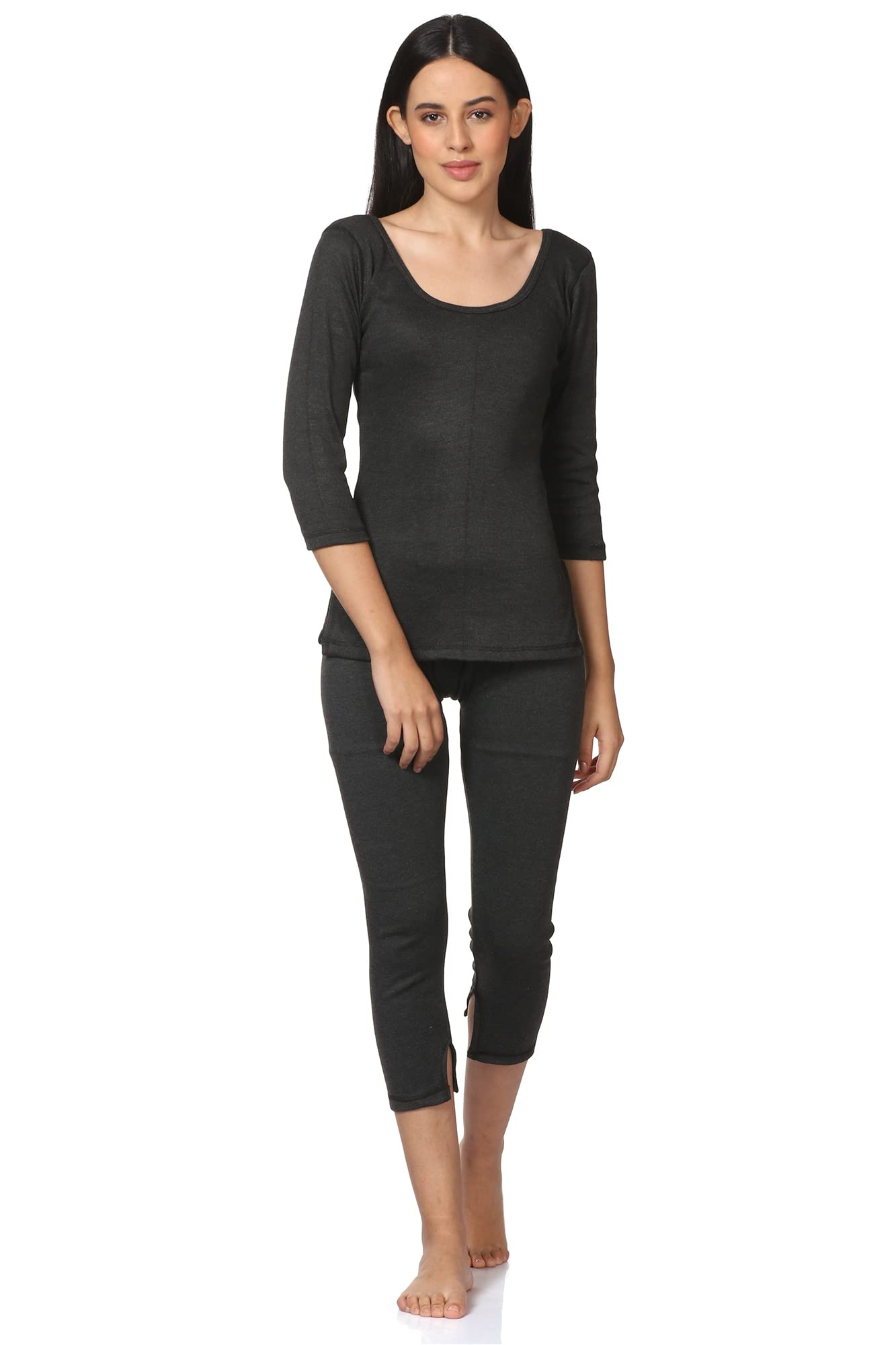 alfa Soft Fleece Women's Scoop Neck 3/4th Sleeves Thermal Top and Lower Set-picture-52