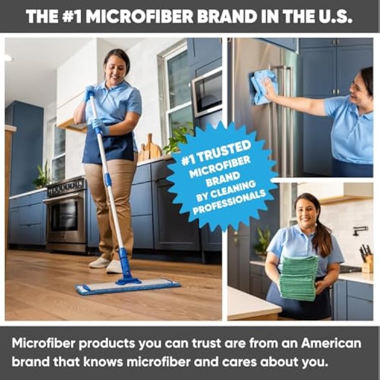 Microfiber Wholesale 18 Inch Professional Microfiber Mop | 4-Piece Stainless Steel Handle | Wet Dry Flat Mop Kit for Hardwood, Laminate, Tile, Vinyl Floors | 3 Washable Pads | Floor Cleaning System