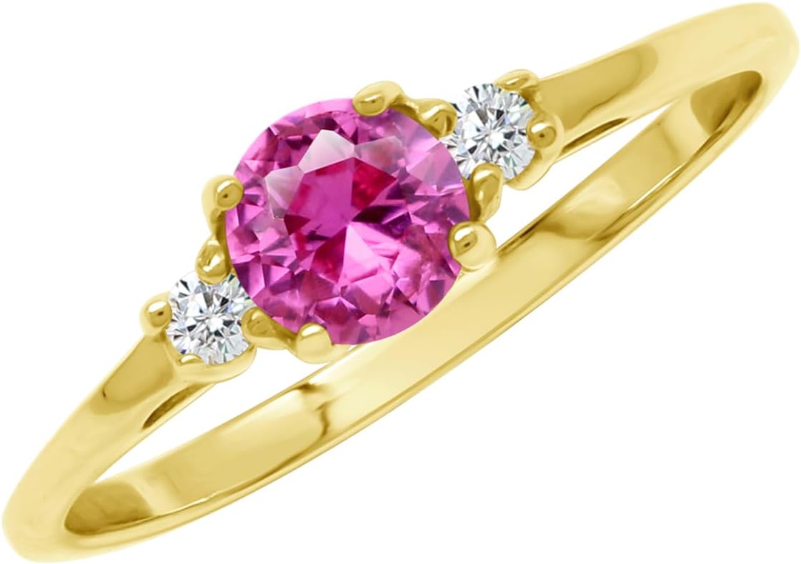 Silvershake Petite Design Round Shape Gemstone Birthstone White Gold Plated or Yellow Gold Plated 925 Sterling Silver Solitaire Promise or Engagement Ring Jewelry for Women