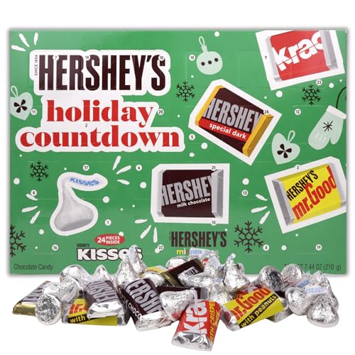 Hershey's Holiday Countdown, Milk Chocolate Kisses and Miniatures Candy Bars Inside, Christmas Advent Calendar Activity, 7.44 Ounces