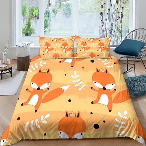 Housses de couettes imprimé 3D renard couronne microfibre double