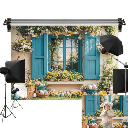 Toile de fond de Pâques Kate lapin floral 3x3m décor fenêtre bleue