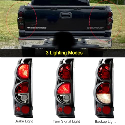 Image of MOCW Tail Light Compatible With 1999-2006 Chevy Silverado 1500 2500 3500 2007 Classic,1999-2002 GMC Sierra 1500 2500 3500 Taillight Housing Replacement Left Driver & Right Passenger Side, Black /Smoke