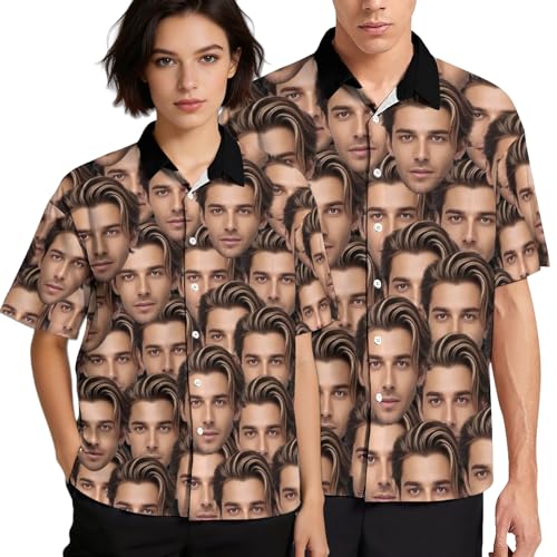 Naispanda Camisa Hawaiana Personalizada con Cara, Floral Tropical para Hombre, de Playa, Manga Corta con Botones