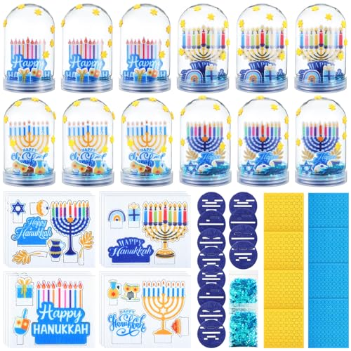 Shappy 12 Set Hanukkah Snow Globe Craft Kit for Kids Make Your Own Snow Globes Hanukkah Glitter Snow Globe Making Kit Plastic DIY Snow Globe Kit for Home Activities