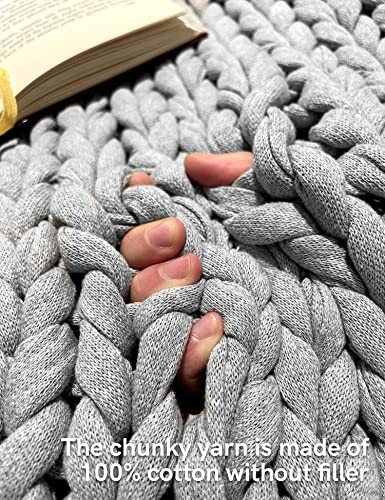 Ynm 100% Cotton Weighted Blanket, Handmade Chunky Knitted Throw, No Fillers Design, Soft And Breathable, Machine Washable Bed Blanket For Sleep Or Home Decor (Light Grey, 43X50 Inch, 10Lbs) #TOP3