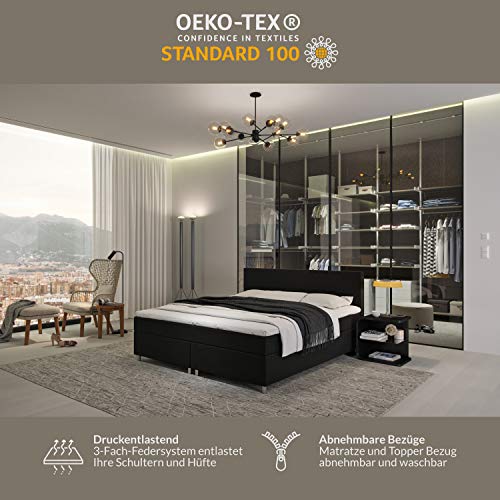 Boxspringbett Innocent P4 160×200 cm in Schwarz Kunstleder