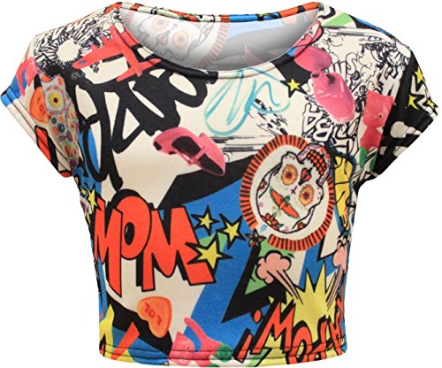 Fashion Oasis Big Girls' Patterned Tiger & Leopard Prints Leggings Pants 7-8 Years Comic Print Crop Top