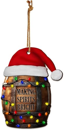 N NAMESISS Adornos de barril de madera, adornos de Navidad para bar, adorno de barril con luces de Navidad, adorno de madera de 3.5 pulgadas de 2