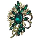 SELOVO Huge Big Large Flower Bow Brooch Decoration Green Scarf Pin Gold Tone