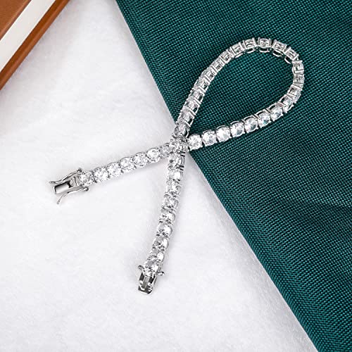Tikje 925 Sterling Silver 4Mm Cubic Zirconia Classic Tennis Bracelet | White Gold Bracelets For Women | Size 6.5 Inch #TOP4