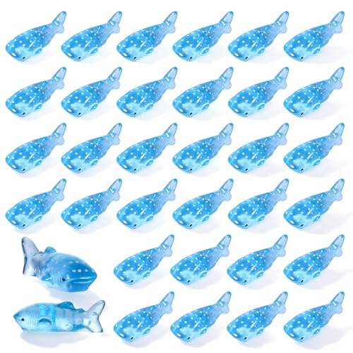 40PCS Luminous Mini Resin Whale Shark, Figurines, Blue Resin Spotted Whale Sculptures, Suitable for Dollhouse Decoration, Bonsai Ornament, Fish Tank Aquarium Adornment & Micro Landscape Design