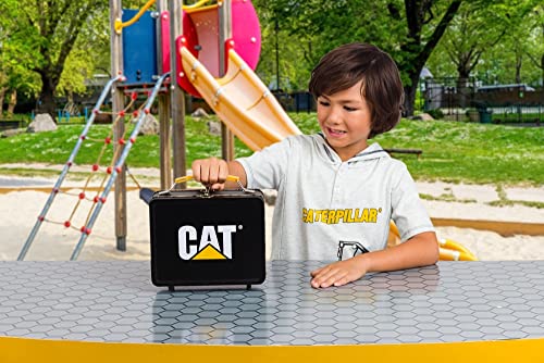 Image of CAT Construction Toys, Store N Go Playset - Tin Travel Case Transforms into Multi-Level Worksite, Includes 2 Little Machines Vehicles & 10 + Accessories, Portable STEM Toy for Kids Ages 3 +