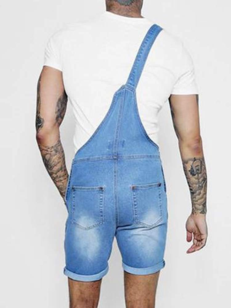 Runcati Mens Denim Shorts Bib Overall Jean Romper Casual Loose Fit Walkshort Button Pockets Summer Jumpersuit - Image 2