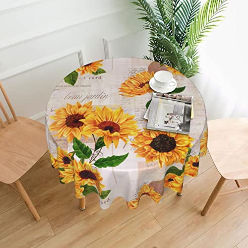 Vintage Sunflower Round Tablecloth Washable Reusable Decoration Table Cover For Kitchen Party 60" #TOP2