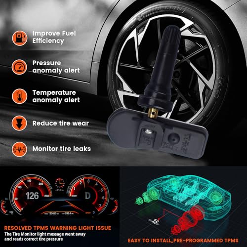 ATURMC Set of 4 TPMS Tire Pressure Sensor Compatible with Berlingo Multispace 2008-2020 Peugeot 207 Cc 2007-2015 433MHz Tire Pressure Monitoring System Replaces# 9802003680 9811536380 by ATURMC - Used condition - Image 3