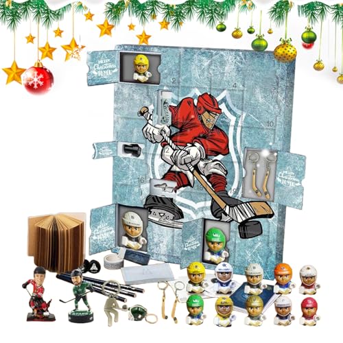livre JIEBWCHA Calendrier de l'Avent | Calendrier de l'Avent avec 24 figurines de hockey sur glace | Figurine décorative festive pour les fêtes sociales, les activités de Noël, les activités festives, les