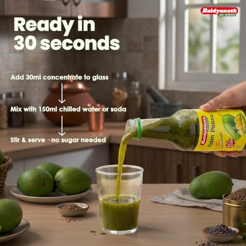 Image of Baidyanath Aam Panna Concentrate 600 ml | Refreshing Raw Mango Drink Concentrate with Mint, Jeera & Black Salt