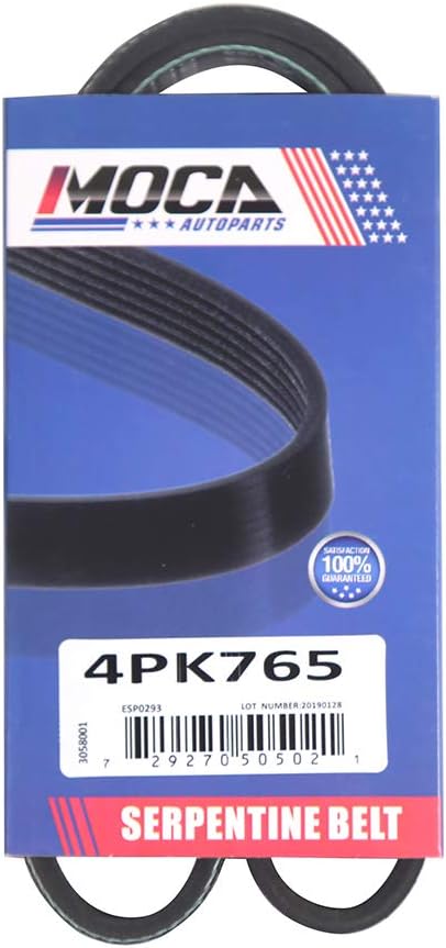 EPDM 4PK765 Drive Belt fit 1983-1986 for Dodge Omni 1.6L, 1992-1995 for Eagle Summit 1.8L, 1992-1994 for Mitsubishi Expo LRV 1.8L, 1992-1994 for Plymouth Colt 1.8L, 2006 for Smart Fortwo 0.8L
