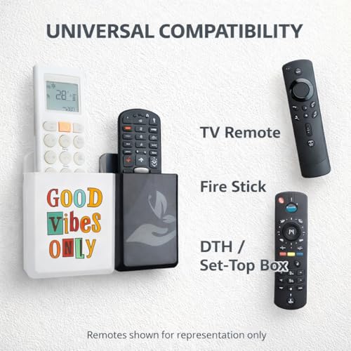 Image of Rainbow Dots Remote Holder for Wall, Keeps Remotes Organized, Tool-Free 3M Mount, Universal Fit, White /Black, Good Vibes