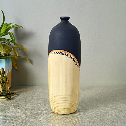 Image of Aakriti Art Creations Midnight's Secret Bottle Vase | Handmade Terracotta Flower Vase | Modern Art Matte Finish Decorative Vase for Living Room Decor, Table Decor, Shelf Decor & Gifting