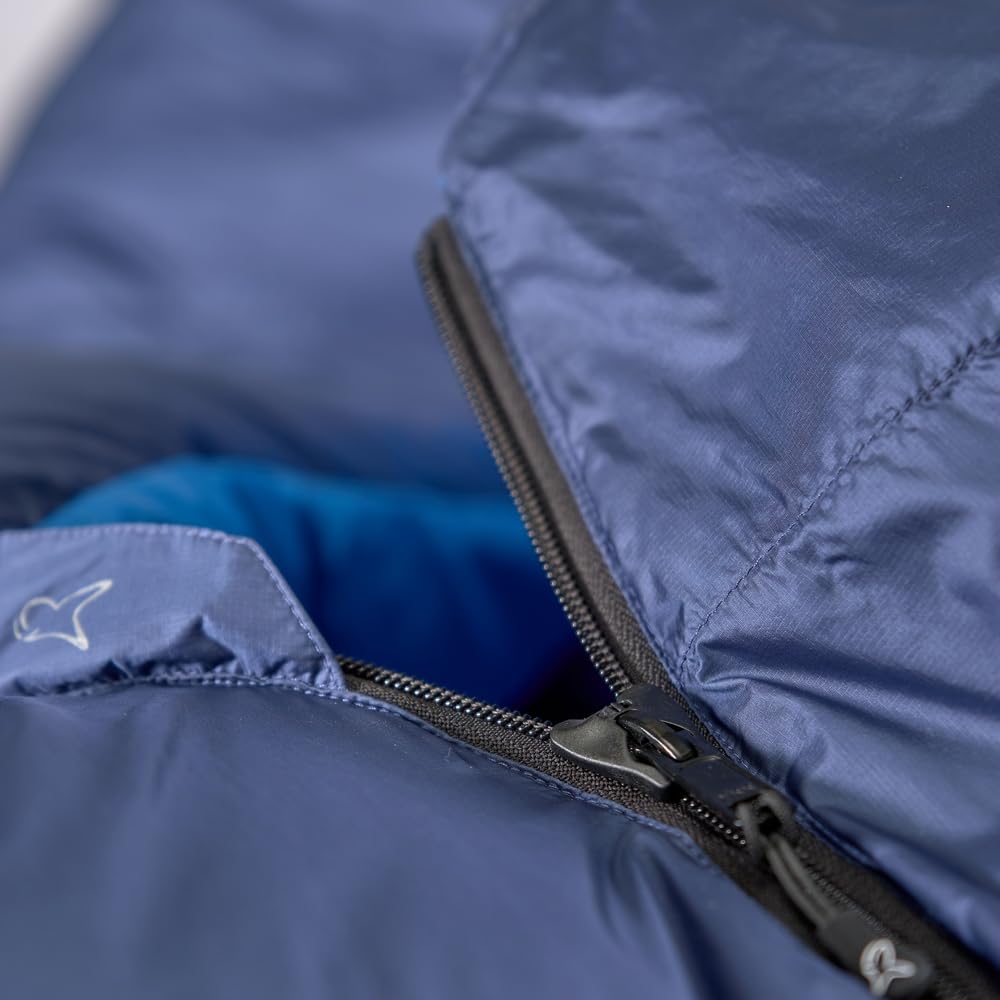 LOWLAND OUTDOOR Unisex Adult 5 KIBO puchowy śpiwór, granatowy/niebieski, 225 x 80 cm (długość z kapturem)