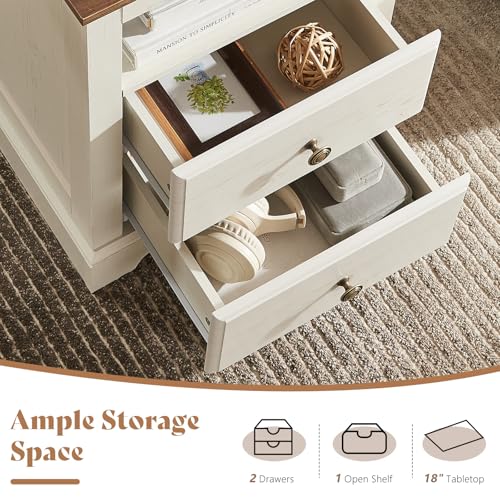 Image of AMERLIFE 3 Piece Bedroom Set Including Farmhouse Full Size Bed Frame with 4 Drawers, Nightstands Set of 2 with Charging Station for Bedroom, White