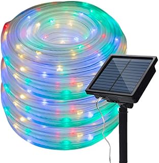 IMAGE Solar Rope Lights Outdoor Garden 13M LED String Rope Light Copper Wire Fairy Lights for Wedding Party Christmas Tree Decoration, Multicolor
