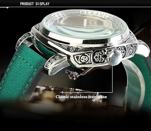 Image of FORSINING Fancy Watches for Men, Square Retro Mechanical Watch Self-Wind Carved, Gear Movement Golden Skeleton Automatic Watches Vintage Leather Strap Wrist Watch