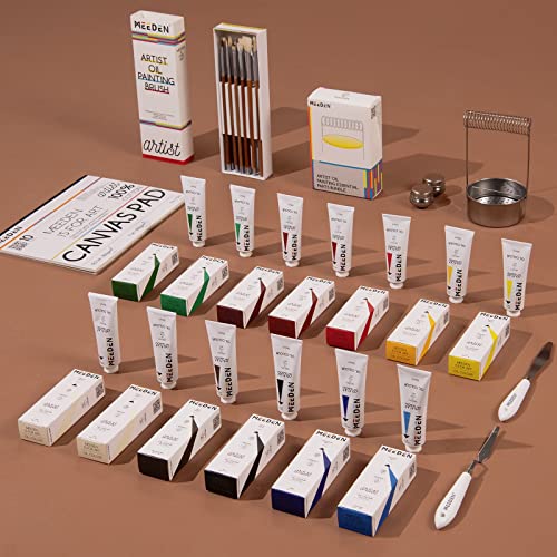 Image of MEEDEN Oil Painting Set, 13x50ml /1.69oz Oil Paints Set, Non-Toxic Oil Based Paints for Canvas Painting, Oil Paintbrushes, Canvas Pad & Oil Painting Art Supplies for Adults, Professional Artists