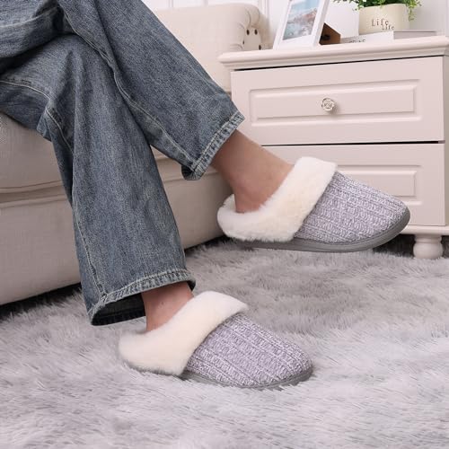 Image of Evshine Warm Knit House Slippers for Women Comfy Wool-Like Lined Chenille Slippers with Memory Foam and Indoor Outdoor Soles