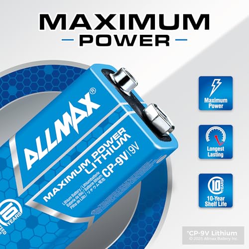 Image of Allmax 9V Maximum Power Lithium Batteries (4 Count) - 9 Volt | 10-Year Shelf Life • Perfect for Smoke Detectors • Leakproof • Longest Lasting • Ultimate Performance