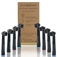 Eco Friendly Replacement Toothbrush Heads in Black by Envirodental - Fully Recyclable Pack of 8 Brushes - with Activated Charcoal Bristles - for Electric Toothbrushes