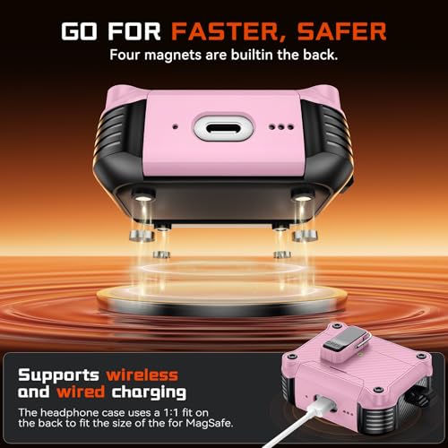Image of Inesore for AirPods Pro 3 Case with Secure Lock (Pink) | Phone Stand Design,Compatible with MagSafe,Automatic Snap Switch Secure Cover Carbon Fiber Texture with Cleaner Kit