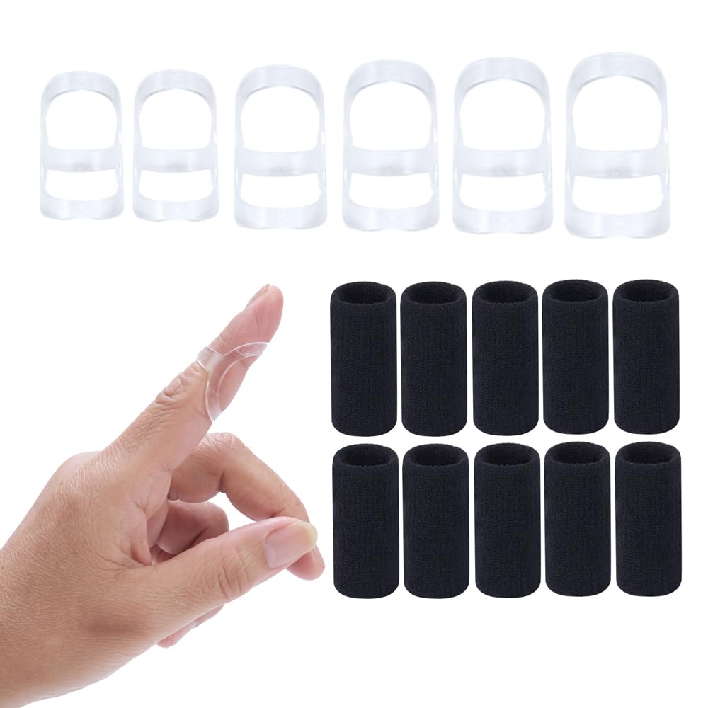 Soft Home 16 pcs Finger Splint Kits Including 6 Pack Oval Finger Splints Clear Type and 10 pcs Finger Sleeves ,Finger Splint for Arthritis, Trigger