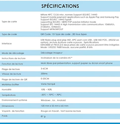 DC300 Vital Card Reader 3 in 1 QR Code, NFC Single Card Reader Plug and Play, kein Treiber zu installieren, PC/SC kompatibel, Gesundheitskartenleser für Profis