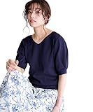 [ピエロ] 2way パフ ハーフスリーブ ニット 5分丈 前後2way レディース L ネイビー MD