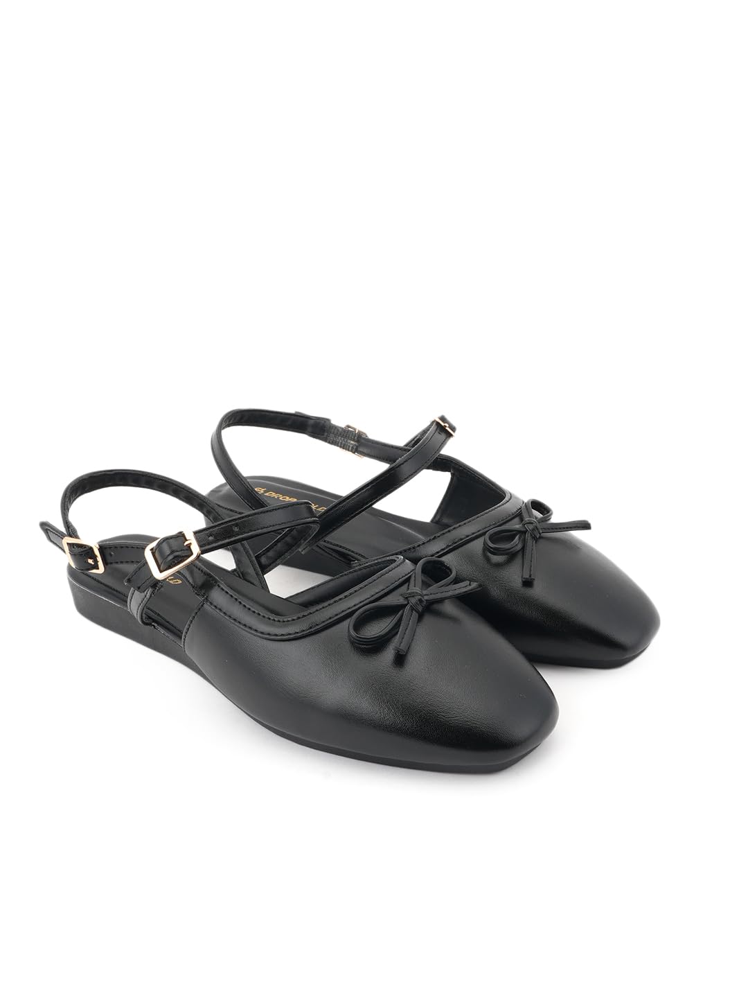 Black Square Toe Mary Jane Ballerinas with Backstrap for Women-image-21