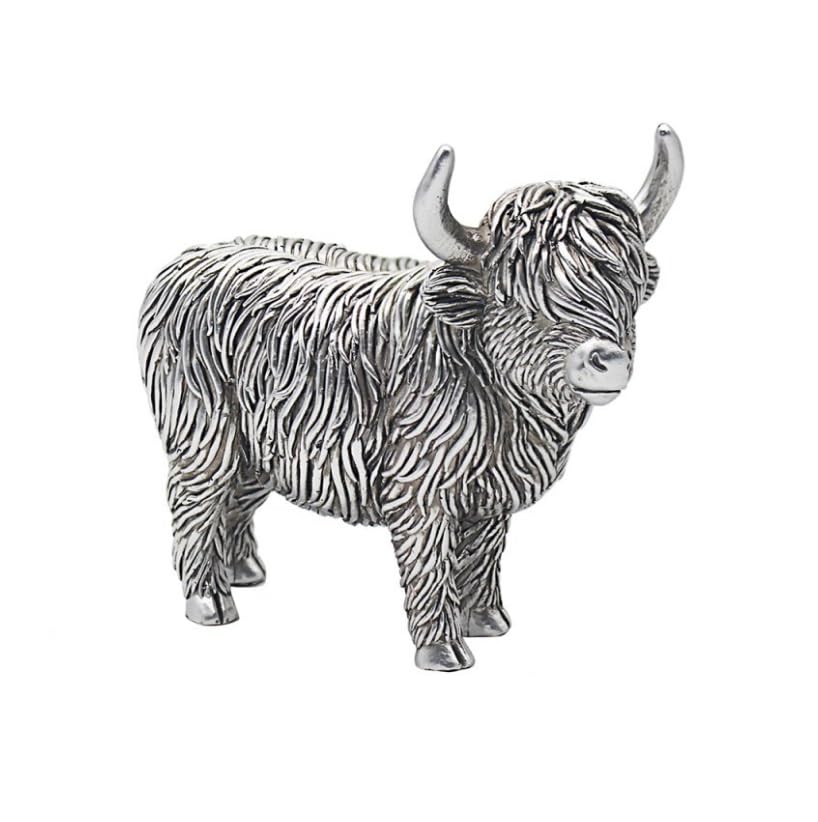 The Leonardo Collection Silver Highland Cow 12.5cm Figurine For Home & Office | Home Decor Ornaments Gift For Women & Men | Beautiful Figurine For Indoor & Outdoor | Living Room Decor Ornaments