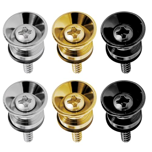 6 Stück Gitarre Metallgurtknöpfe Endstifte Gitarrengurt Fixateur Security Locks Gitarrengurtknöpfe Zubehör für Klassische Elektrische Bass Ukulele