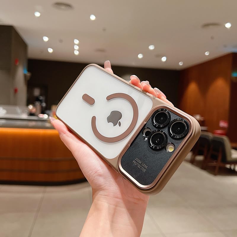 Image of LuxuryKase Magnetic Clear Case for iPhone 14 Pro Max | MagSafe Compatible | Slim Protective Cover | Shockproof Bumper | Anti Yellow Transparent Back | Camera Guard Design - Desert Gold