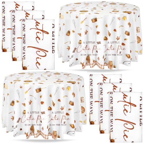 Image of Ganeen 6 Pcs A Little Cutie Pie is On The Way Plastic Tablecloths Fall Pie Baby Shower Table Cover Decoration 84 Inch Plastic Round Table Covers Fall Harvest Tablecloths Bulk for Baby Shower Party