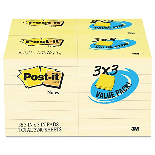 Image of Post-it Notes Value Pack, 3 in x 3 in, Canary Yellow, 36-Pads /Pack, 90 Sheets /Pad
