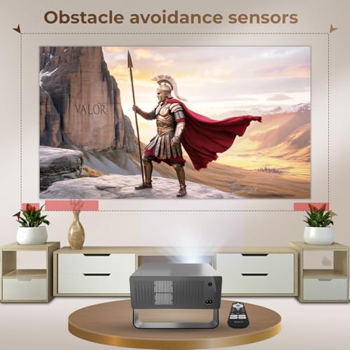 Image of WZATCO Yuva Blaze Plus, Netflix Certified, Smart Home Projector 4k Ultra HD, Native 1080P Fully Automatic, 1000 ANSI, HDMI ARC, WiFi 6 & BT, Screen Mirroring, Portable Room Cinema, 270 Rotate, Grey
