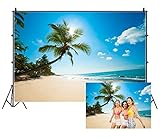 Leowefowa Vinyl 7X5FT Summer Tropical Hawaiian Luau Beach Backdrop Seaside Palm Trees Sunshine Blue...