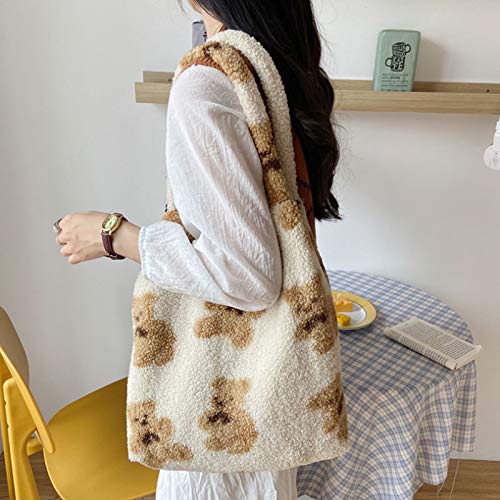 Bolso de hombro grande de peluche con oso para mujer miniatura 7