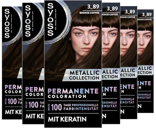 SYOSS Color Coloration Metallic Collection 3 – 89 Bronce Coffee (6 x 115 ml) coloración permanente para reflejos metálicos luminosos que cubren hasta el 100% las canas y hasta 10 semanas de intensidad